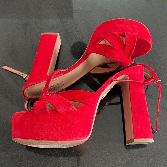 AQUAZZURA Red Suede Baba Plateau 125 Platform Sandals | Size 41 | - Picture 4 of 11